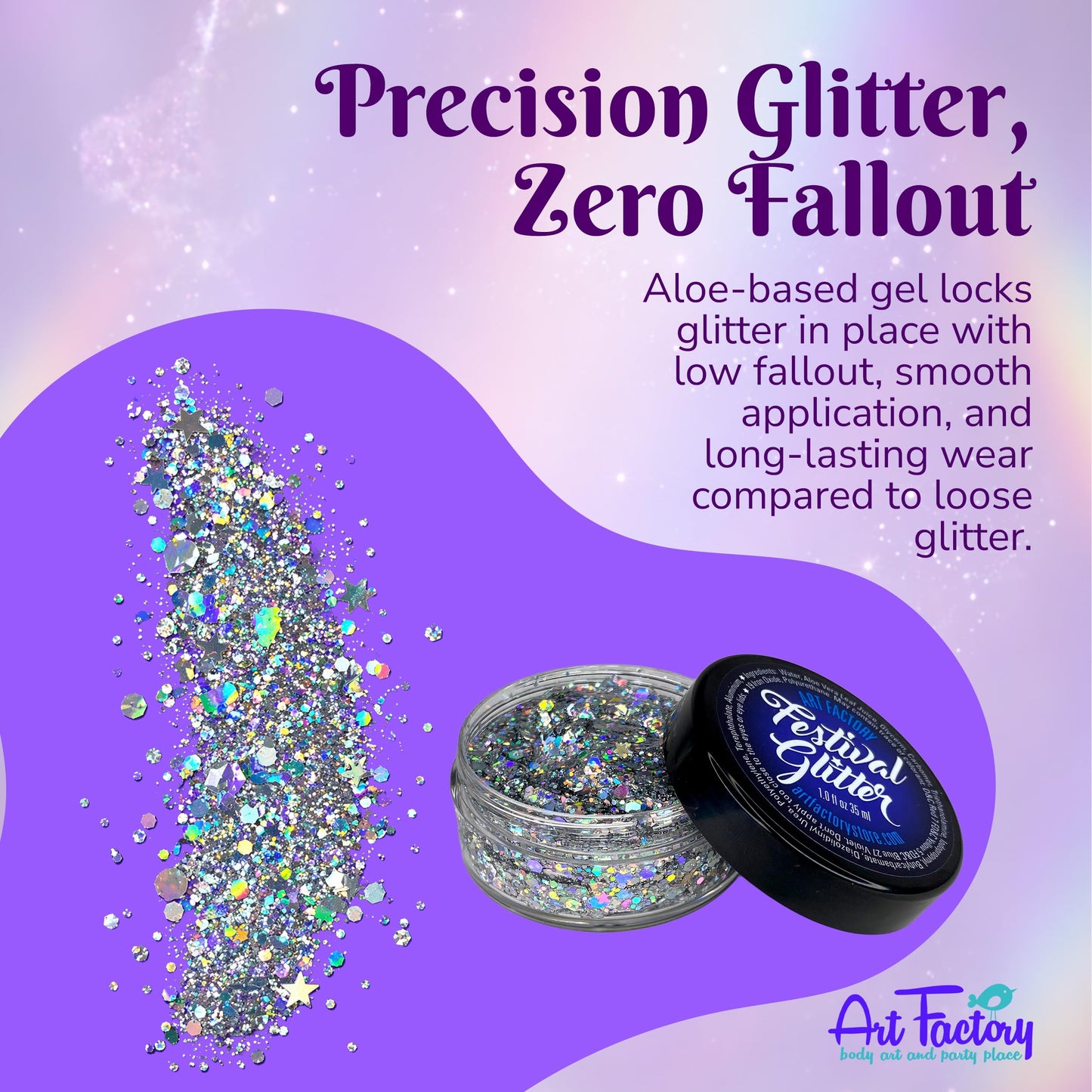 Art Factory Starstruck Silver Chunky Body Glitter Gel - Holographic Cosmetic Glitter for Face, Hair & Body - Festival Rave Makeup, Long Wear Hair Beauty & Personal Care Art Factory