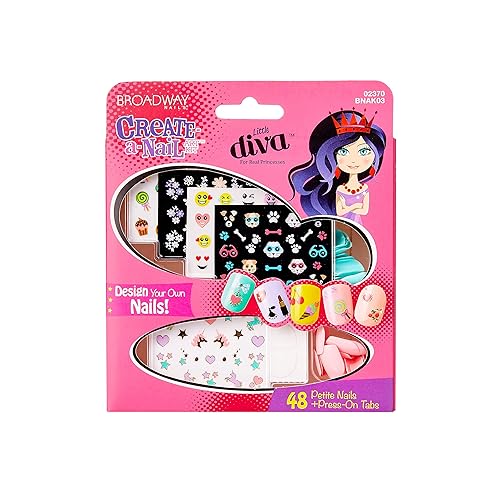KISS Broadway Little Diva Nail Art Kit, Safe On Natural Nails, Mom Approved, Over 250 Nail Stickers, 48 Ready-To-Wear Petite Fake Nails & 48 Press-On Beauty & Personal Care KISS