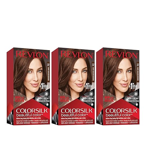 Revlon Permanent Hair Color, Permanent Hair Dye, Colorsilk with 100% Gray Coverage, Ammonia-Free, Keratin and Amino Acids, 37 Dark Golden Brown, 4.4 Beauty & Personal Care REVLON