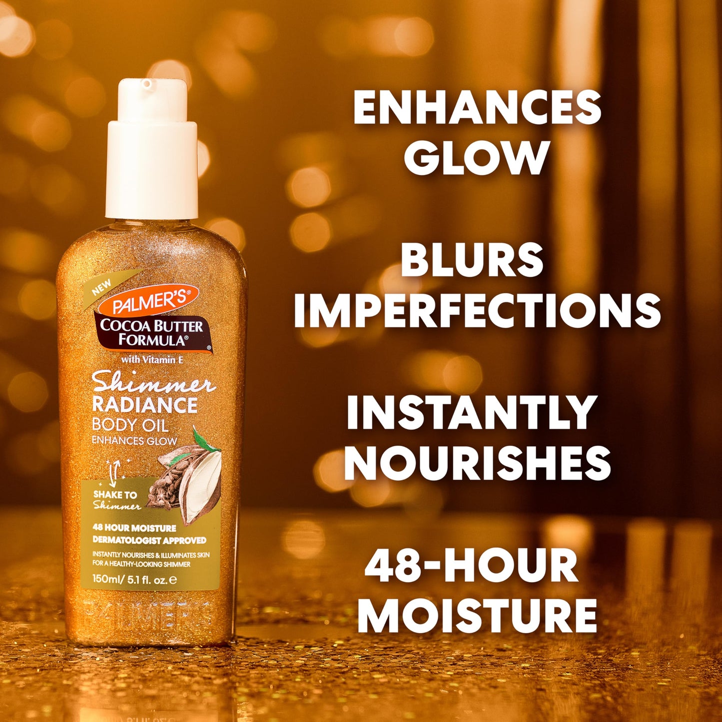 Palmer's Cocoa Butter Formula Shimmer Body Oil with Vitamin E, 5.1 Fl Oz, Radiance Body Oil for Glowing Skin, Enhances Dark Tones & Tans, Hydrating Beauty & Personal Care Palmer's