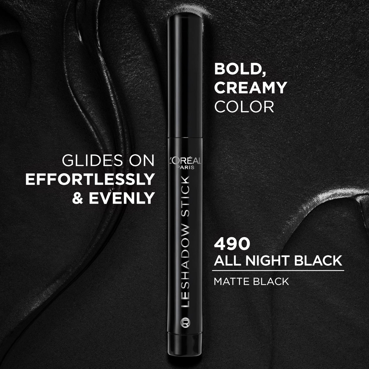 L'Oreal Paris Makeup Le Shadow Stick Eyeshadow, Blendable, Smudge-Resistant, Smokey Cream Eyeshadow, 490 All Night Black