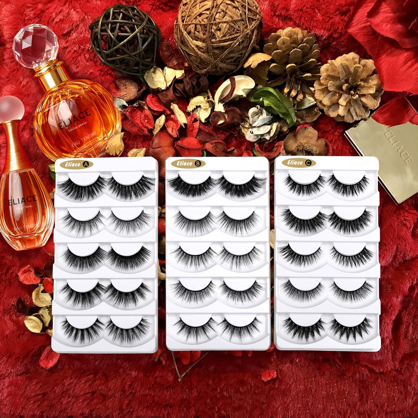Eliace 3D Mink Lashes Natural Look 15 Mixed Styles 15 Pairs Fake Eyelashes Bulk Pack Handmade Luxurious Volume Fluffy Natural False Eyelashes Beauty & Personal Care Eliace