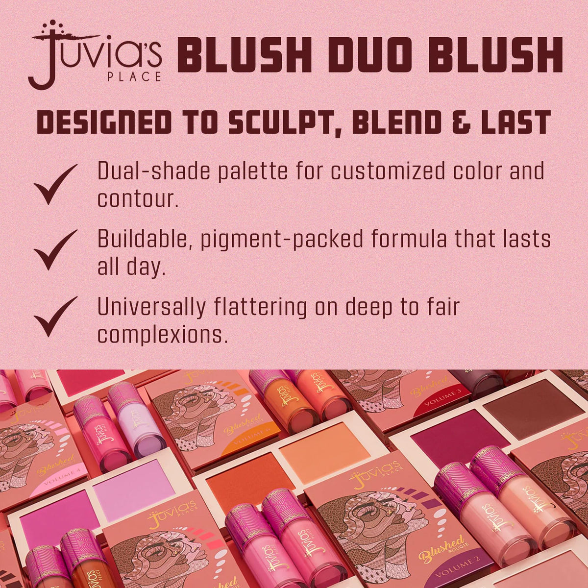 Juvia's Place Duo Blush Vol. 2, Rosy Matte Pressed Powder - All Skin Color