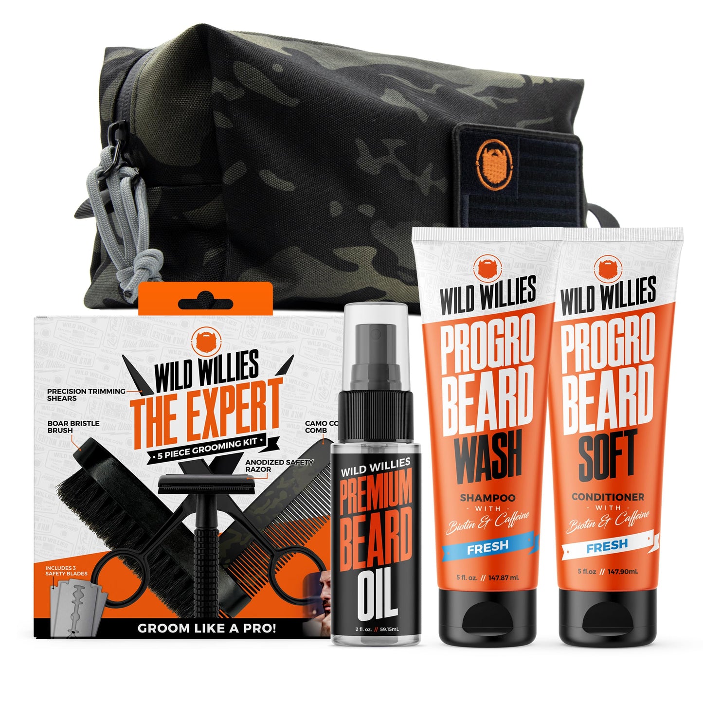 Wild Willies Complete Beard Grooming Kit for Men - Includes 5 Piece Grooming Kit, PROGRO Shampoo Wash & Conditioner, & Premium Hair Oil for Daily Use Beauty and Personal Care Wild Willies