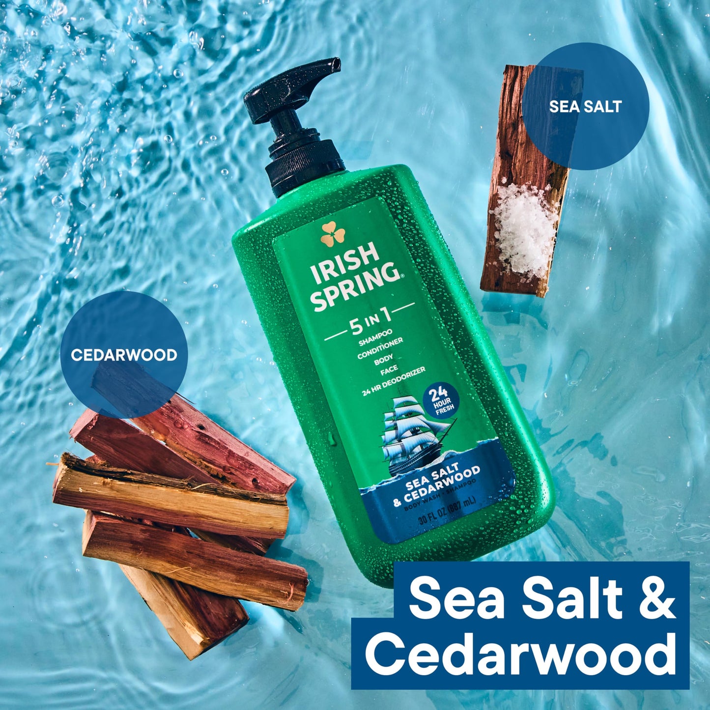 Irish Spring 5 in 1 Moisturizing Body Wash for Men, Shampoo, Conditioner, Body and Face Wash, and 24 Hour Deodorizer, Paraben-Free, Sea Salt Beauty & Personal Care Irish Spring