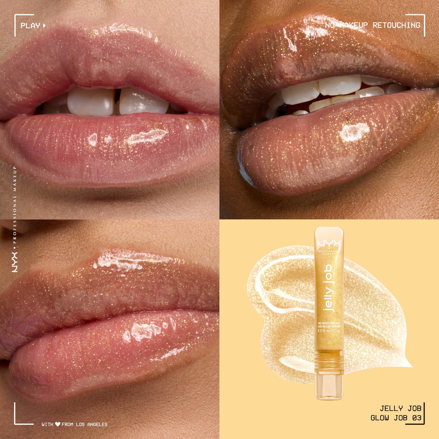 NYX PROFESSIONAL MAKEUP Jelly Job Lip Gloss, Lip Tint Gloss with Full-Bodied, Smoothing, and Hyper-Glossy Shine - Glow Job (Gold Shimmer) Beauty & Personal Care NYX PROFESSIONAL MAKEUP