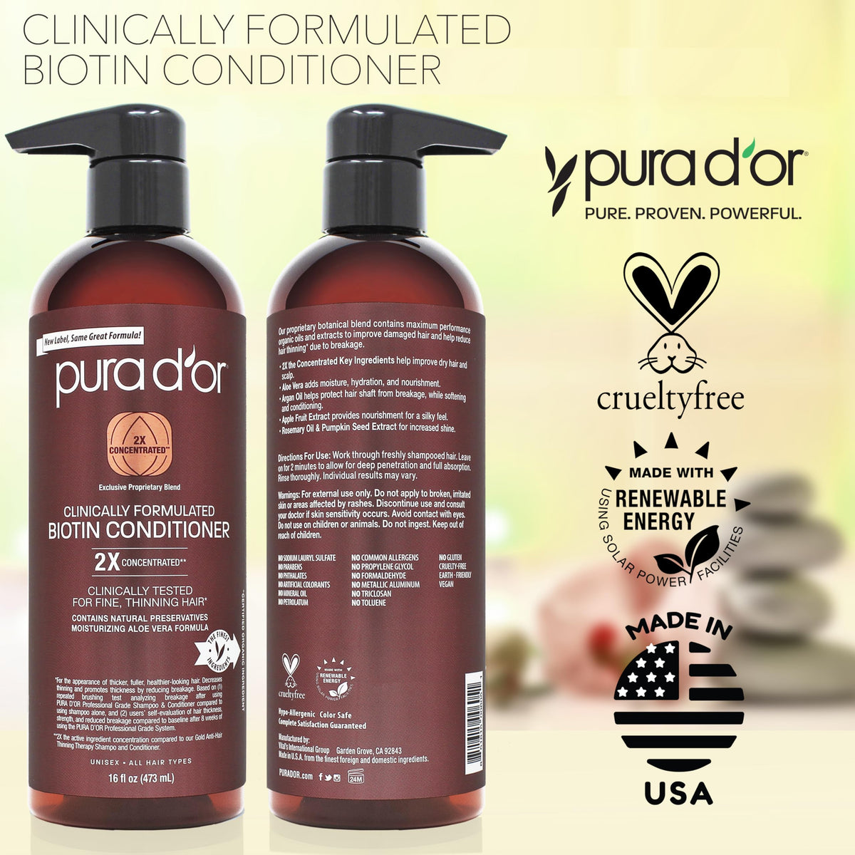 PURA D'OR Clinically Formulated Biotin Conditioner for Thinning Hair, 16oz
