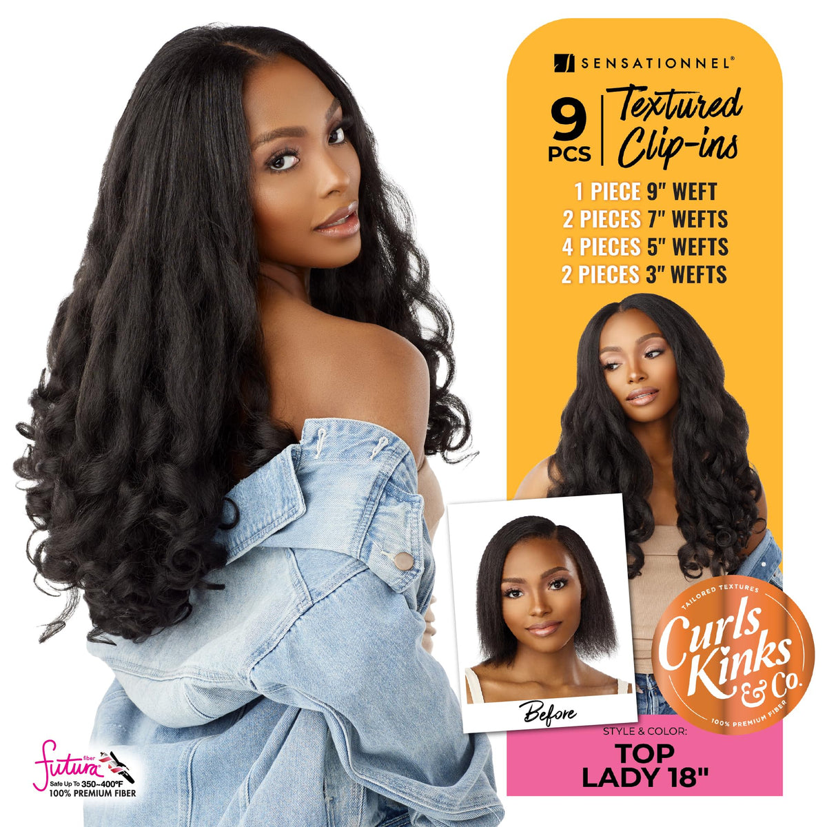 Sensationnel Curls Kinksandco Clip in-Top Lady 18 Inch,4 MEDBROWN