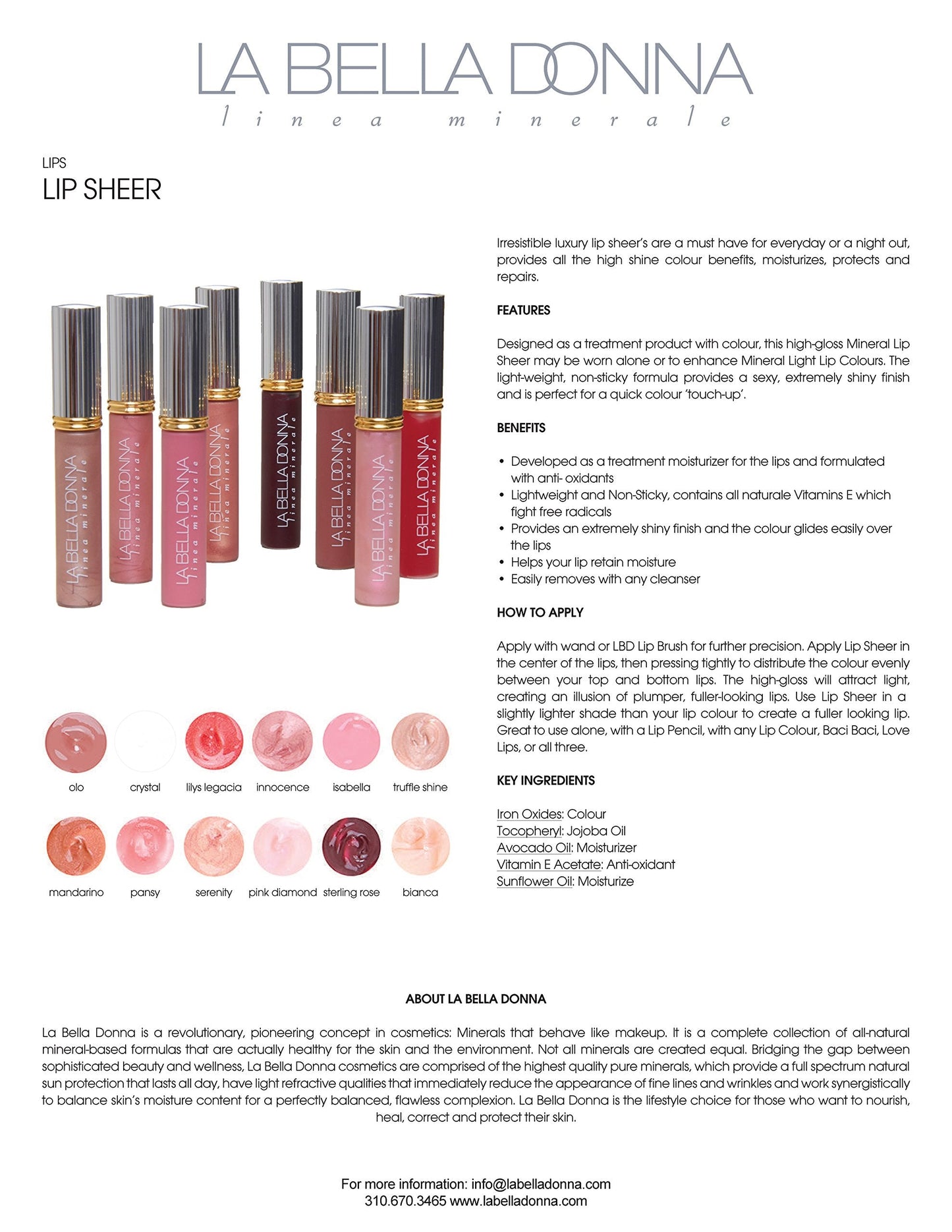 La Bella Donna High Gloss Mineral Lip Sheer Lip Gloss - Mandarino Beauty & Personal Care La Bella Donna