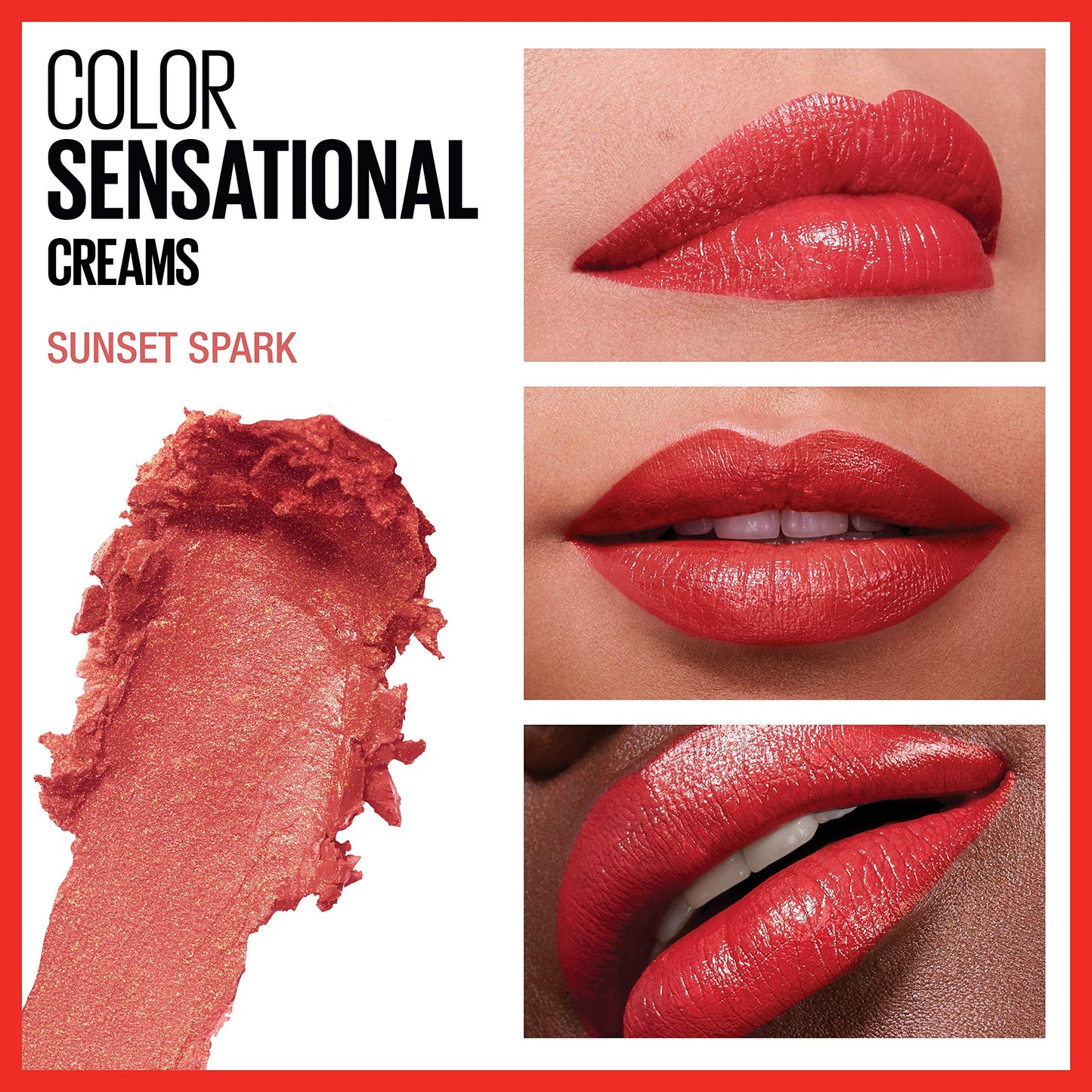 Maybelline New York Color Sensational Lipstick, Lip Makeup, Cream Finish, Hydrating Lipstick, Nude, Pink, Red, Plum Lip Color, Sunset Spark, 0.15 oz; Beauty & Personal Care MAYBELLINE