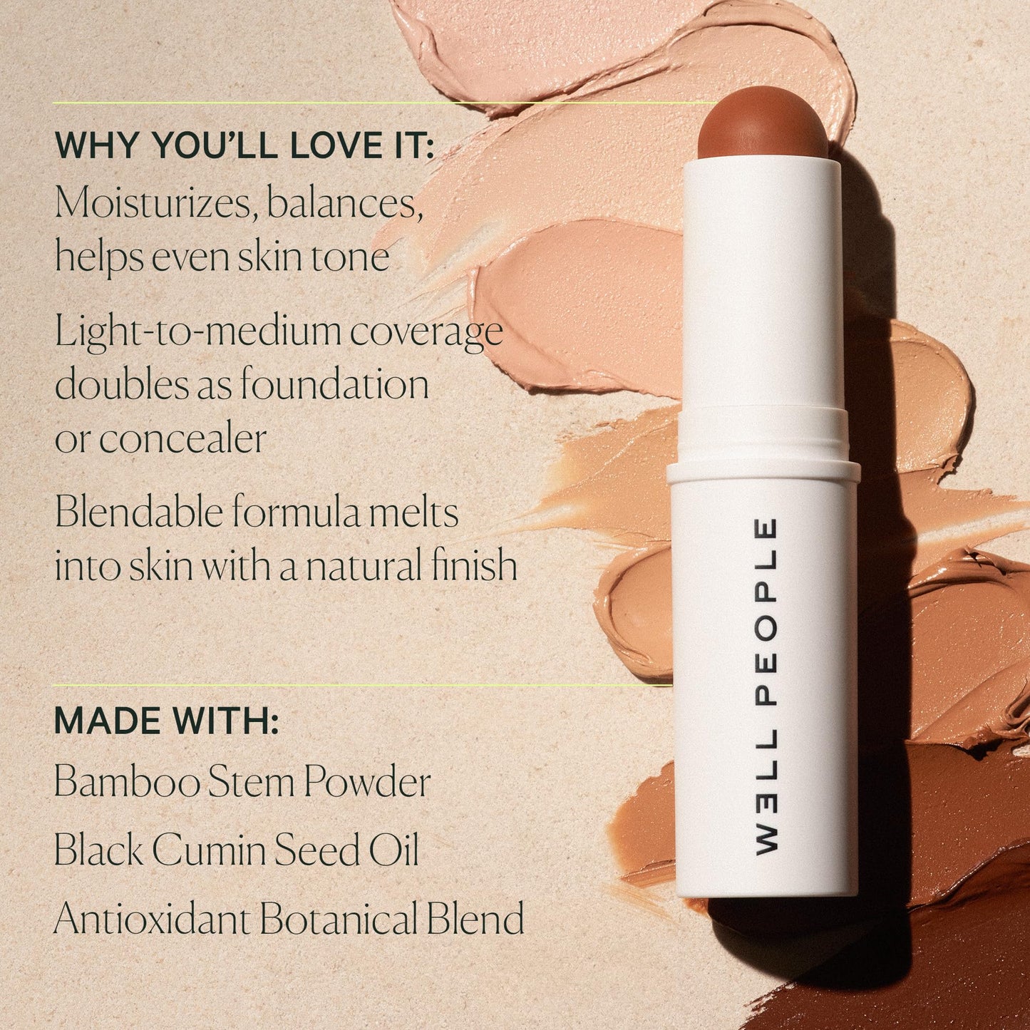 Well People Supernatural Complexion Stick Foundation + Concealer, Buildable, Light-to-Medium Coverage, Soft Matte Finish, Lightweight + Hydrating Beauty & Personal Care Well People