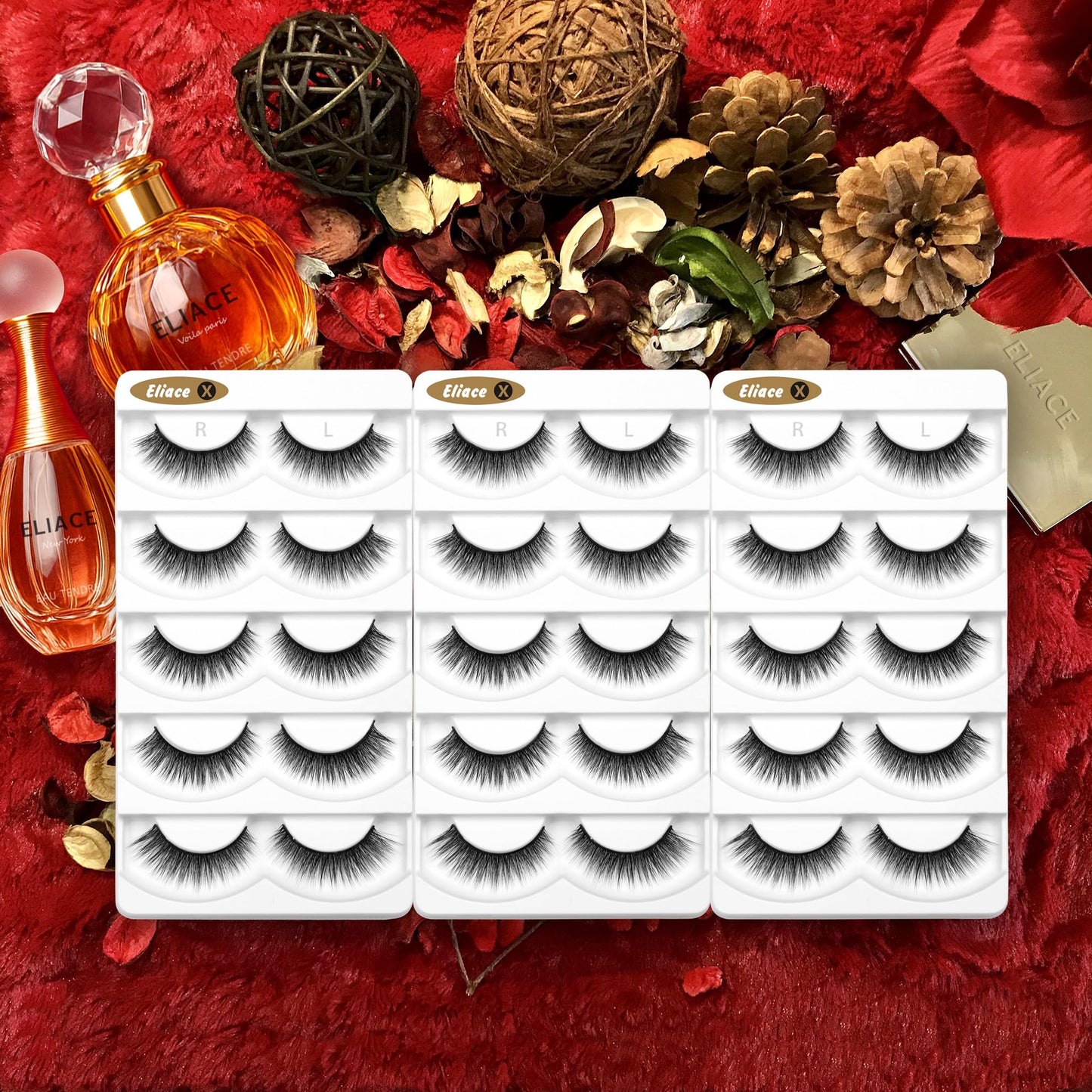 Eliace False Eyelashes Natural look Cat Eye Lashes Wispy Strips,15 Pairs, 3D Mink Lashes Volume Fluffy,Fake Eyelashes Thin Soft Band Comfortable Cross Beauty & Personal Care Eliace