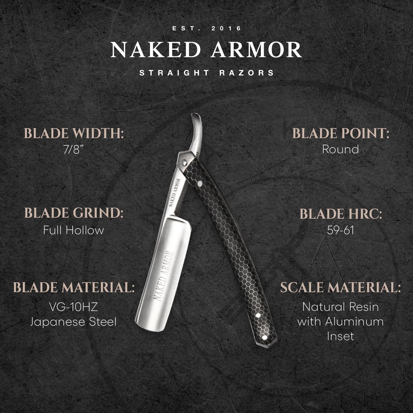 Naked Armor Elyan Straight Razor - Shave Ready 7/8" Round Nose Japanese Steel Straight Razors for Men with Resin Scale, Case Included, Close Shave Beauty and Personal Care Naked Armor