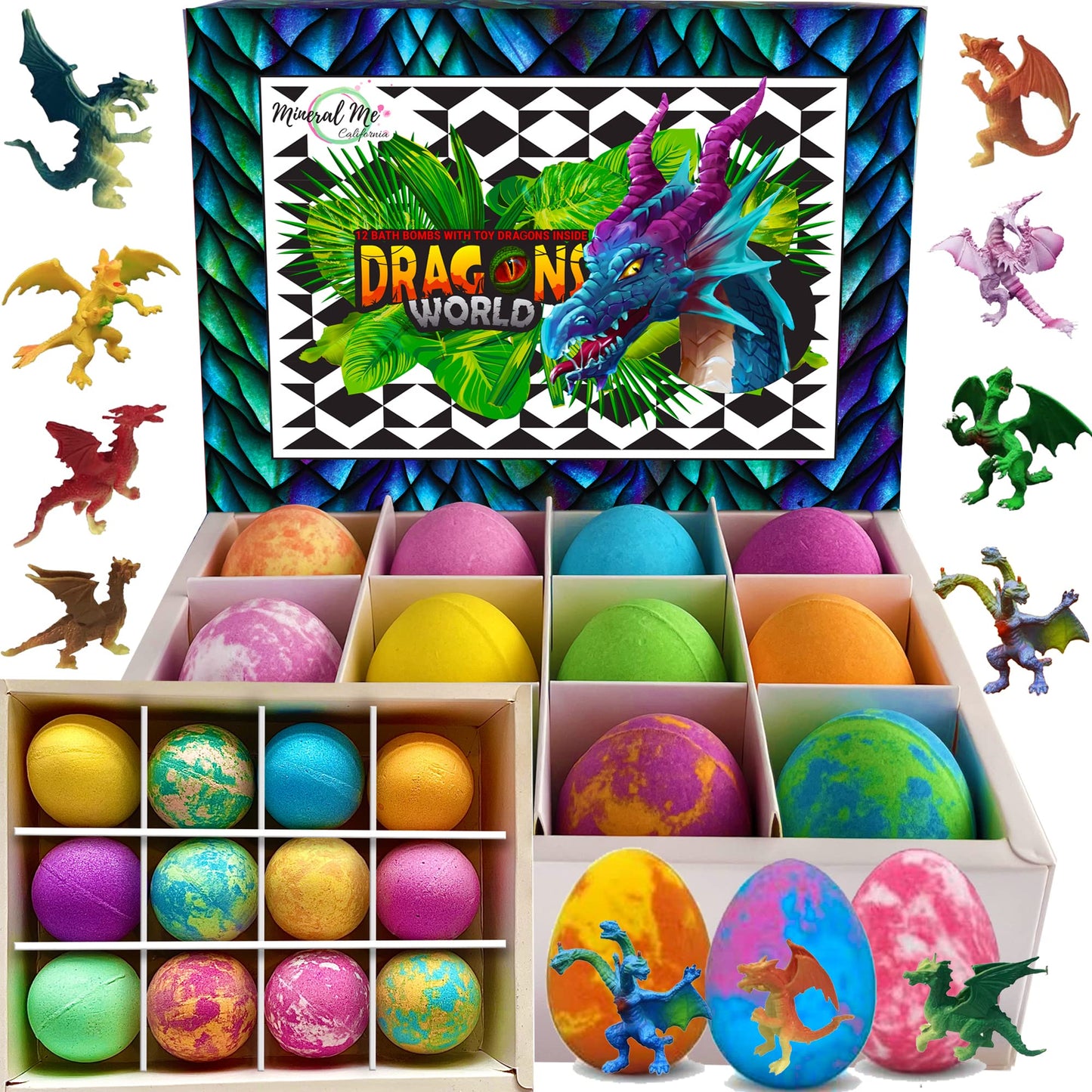 Bath Bombs for Kids with Surprise Inside - 12 Organic Bubble Bath Fizzies with Dragon Egg Toys. Gentle & Kids Friendly w/Rich Bubbles & Rainbow Beauty and Personal Care Mineral Me California