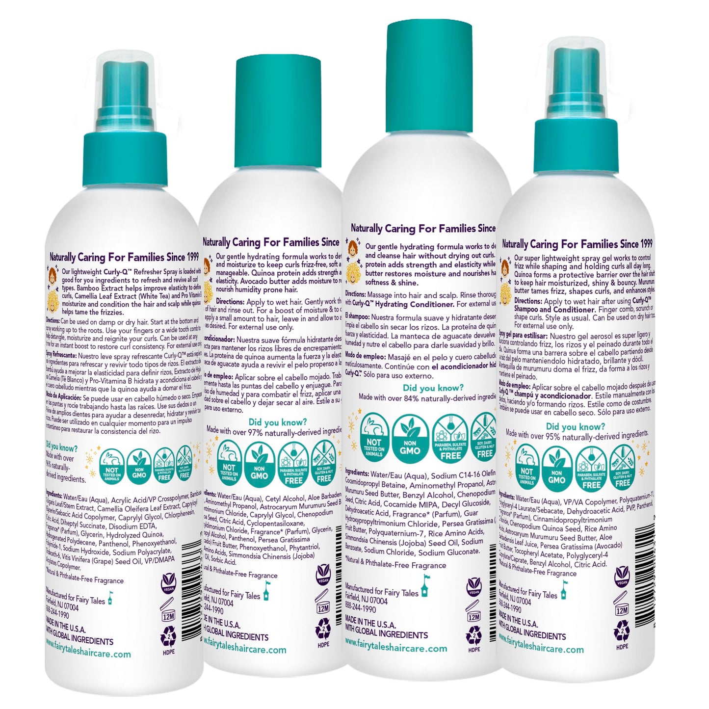Fairy Tales Curly Q Hydrating Kids Shampoo 12oz, Conditioner 8oz, Styling Spray Gel 8oz & Refresher Spray 8oz - Paraben, Sulfate, Gluten & Nut Free Beauty & Personal Care Fairy Tales