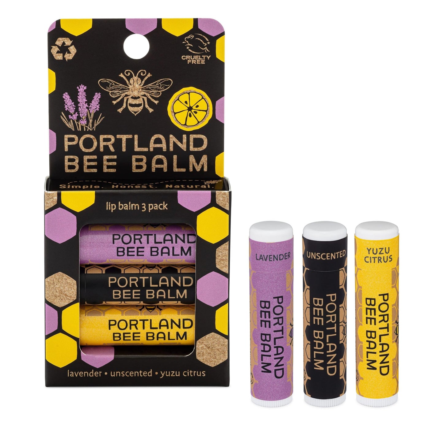 Portland Bee Balm All Natural Handmade Beeswax Based Lip Balm Unscented, Yuzu Citrus and Lavender Assortment 3 Count Beauty & Personal Care Portland Bee Balm