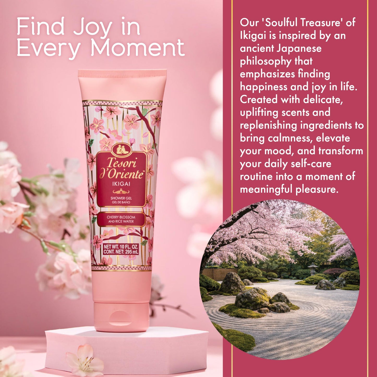 Tesori d’Oriente Ikigai Shower Gel with Cherry Blossom Floral Scent, 10 fl oz, Gentle & Hydrating Body Wash with Rice Water & Vitamin-E, No Silicones Beauty & Personal Care Tesori d'Oriente
