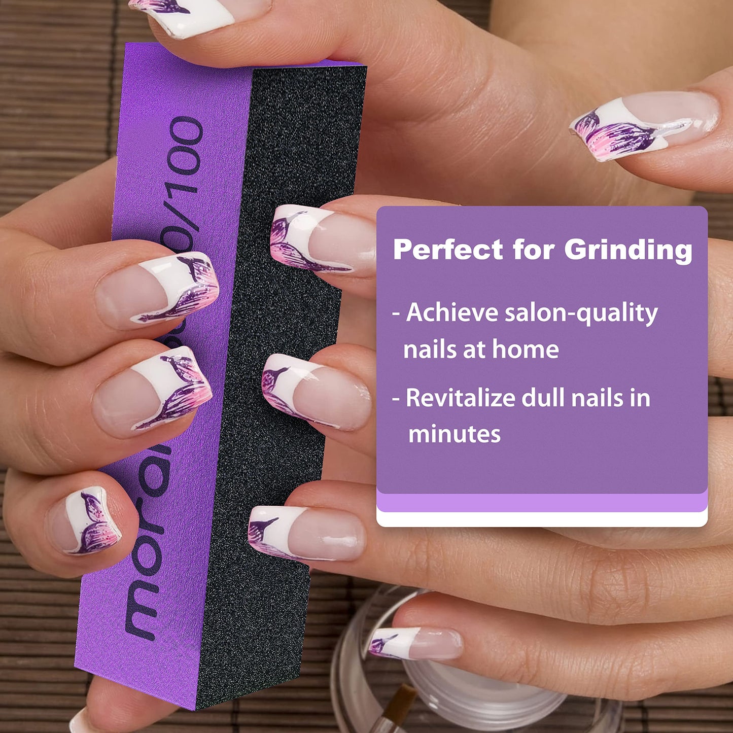 Morary 12-Pack Nail Buffers for Acrylic Nails, 60/60/100 Grit, 3 Sided (Purple Black) Beauty & Personal Care Morary