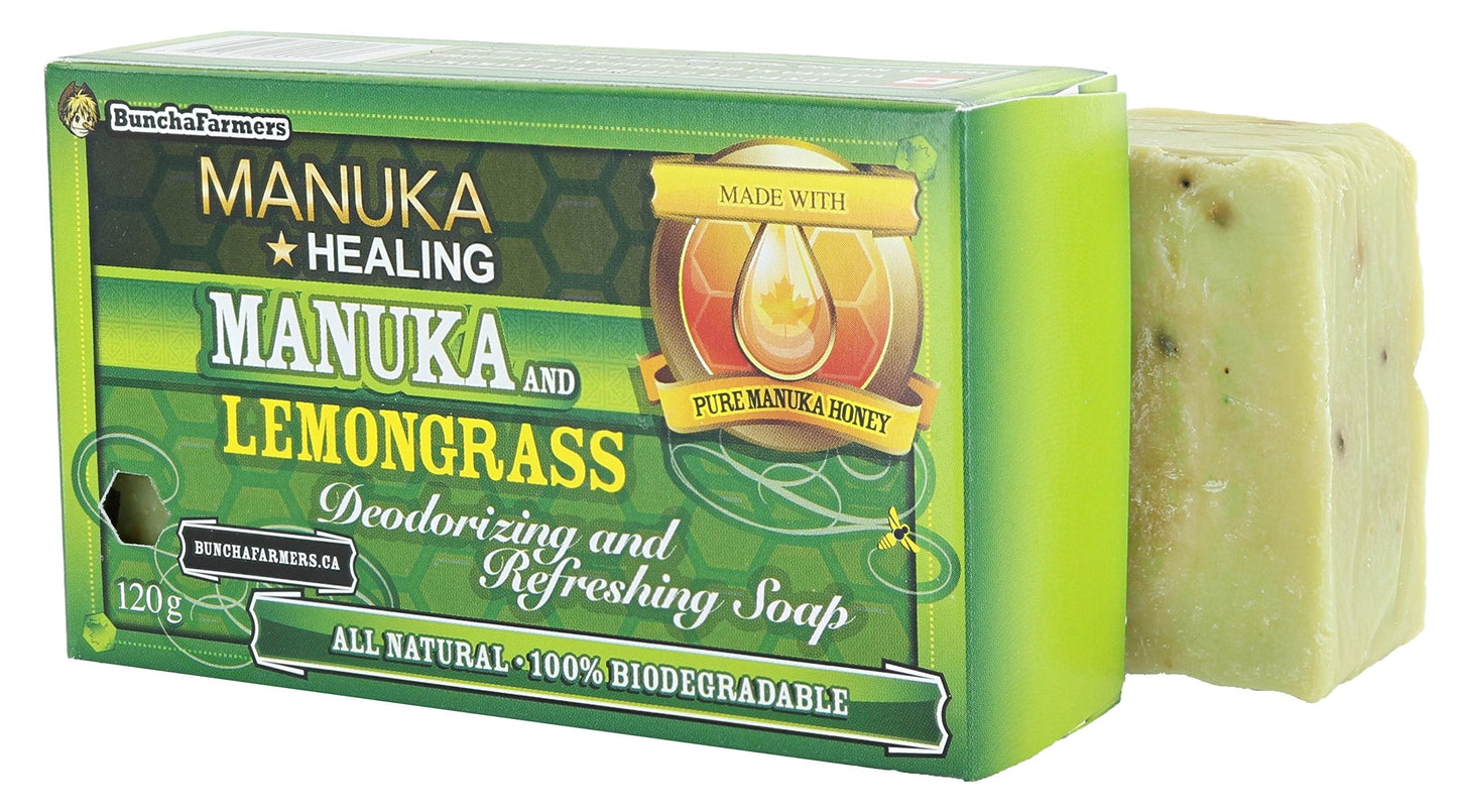 BunchaFarmers All Natural 100% Biodegradable Healing Manuka Honey and Lemongrass Deodorizing and Refreshing Soap Bar (Made in Canada) Beauty & Personal Care BunchaFarmers