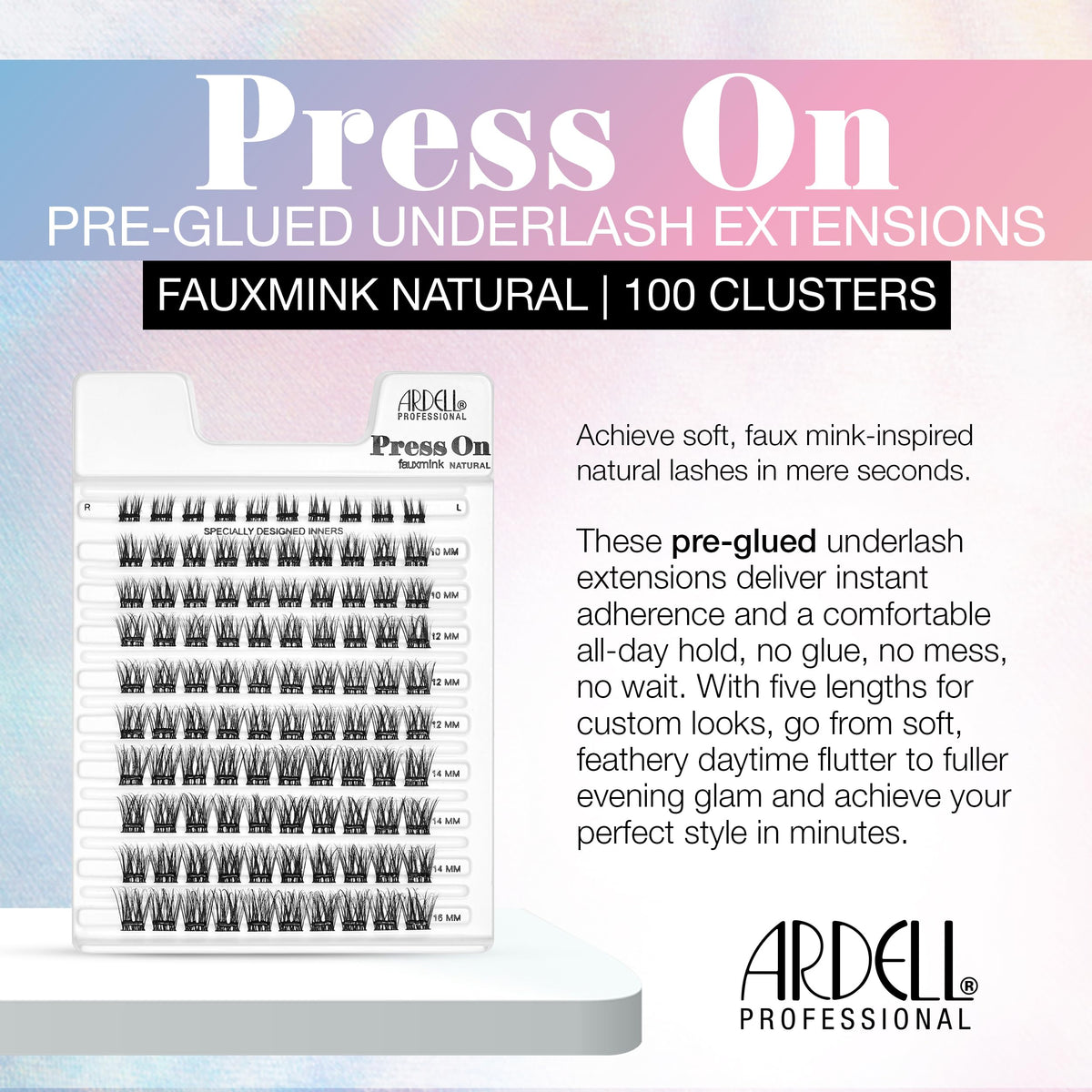 Ardell Press On Lashes Faux Mink Natural - Pre-Glued Underlash Extensions, DIY Lash Clusters, No Glue Needed Cluster Eyelash Extensions, 100 ct