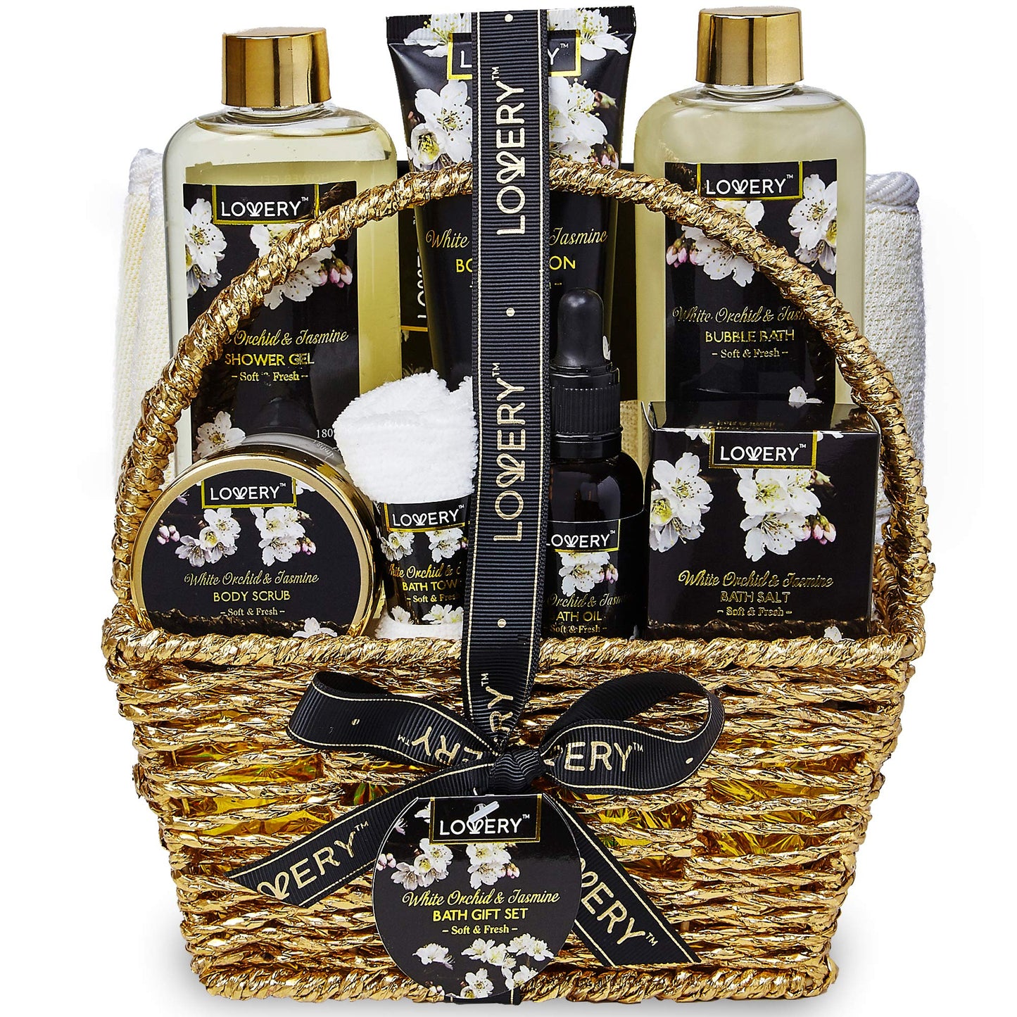 Gift Baskets for women Mom Gifts, Bath and Body Spa Set- Orchid & Jasmine Home Spa Set With Body Scrubs, Lotions, Oils, Gels and More - Care Package Beauty & Personal Care LOVERY