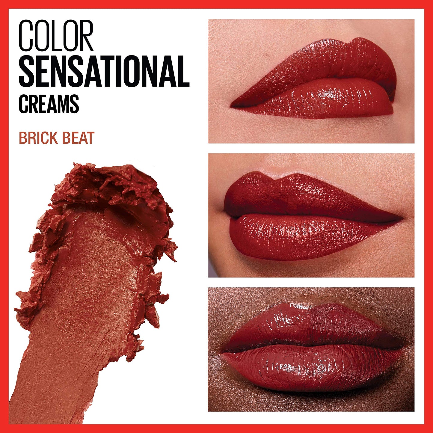 Maybelline Color Sensational Lipstick, Lip Makeup, Cream Finish, Hydrating Lipstick, Nude, Pink, Red, Plum Lip Color, Brick Beat, 0.15 oz; (Packaging Beauty & Personal Care MAYBELLINE
