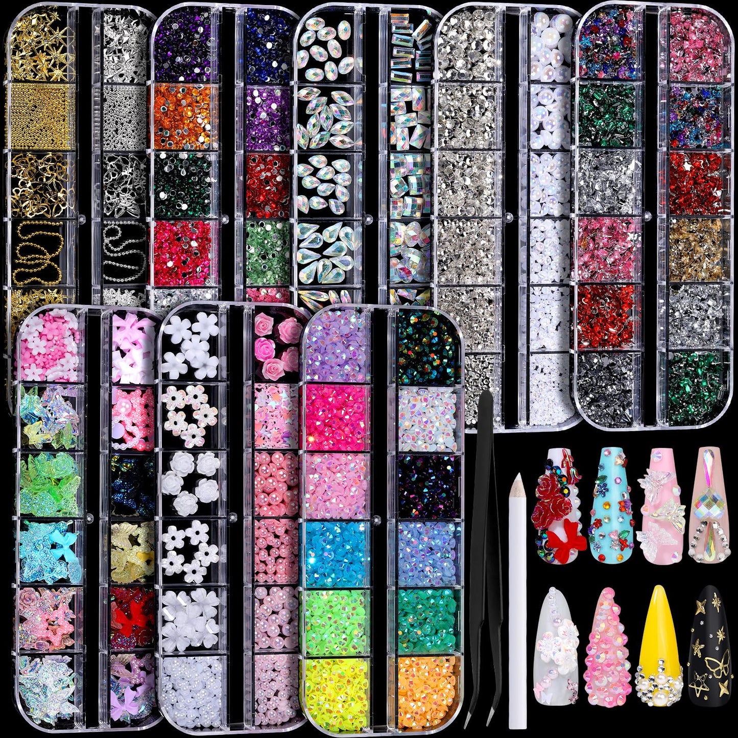 FANDAMEI Nail Charms, Nail Rhinestones Kit with 8 Boxes of Nail Gems, Bedazzling Kit for Nails, Colorful Clear Flatback Rhinestones, Charms Y2K Beauty and Personal Care Fandamei