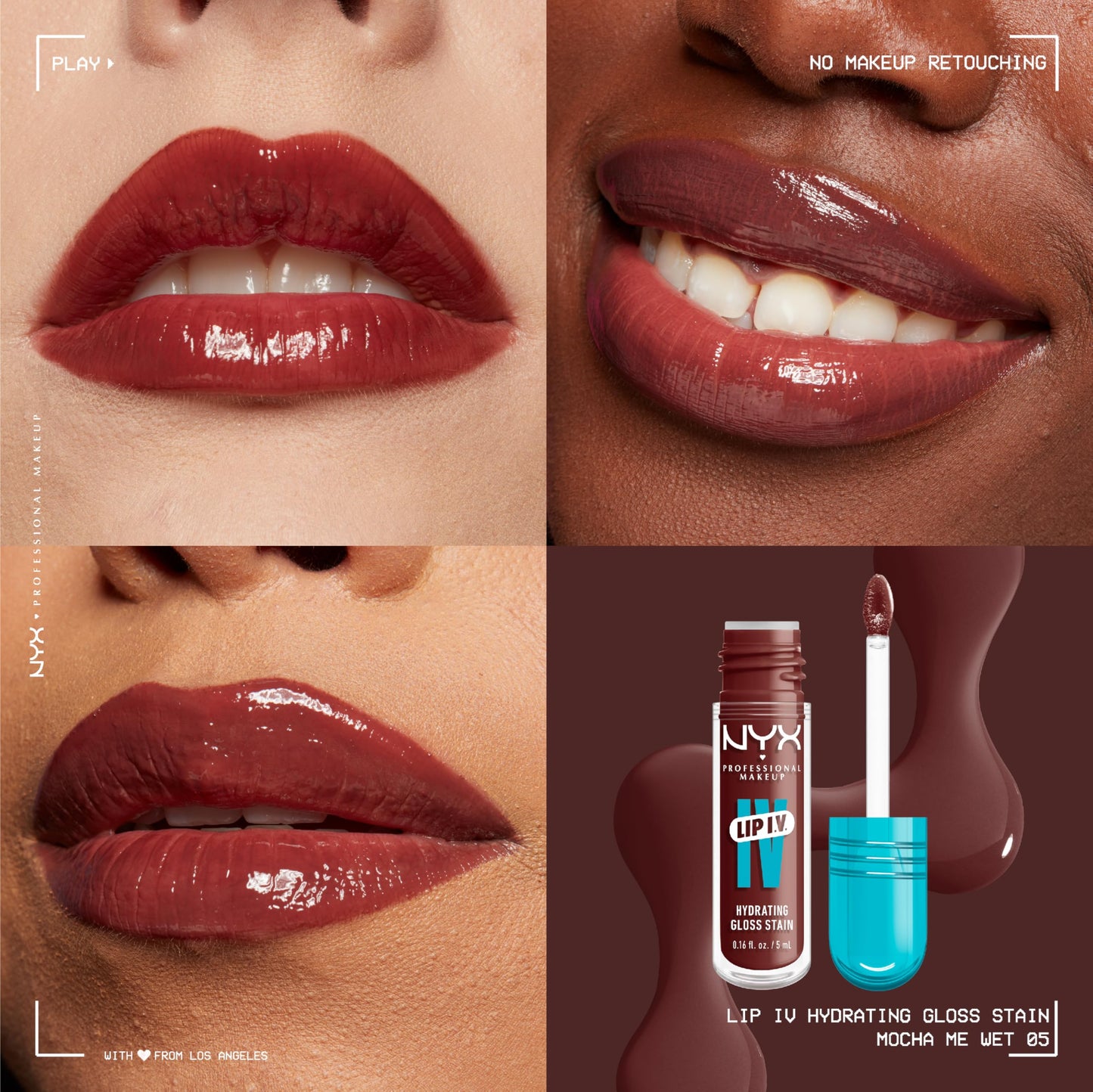NYX PROFESSIONAL MAKEUP Lip IV Hydrating Glossy Lip Stain, Long-Lasting, Tinted, Vegan Formula with 12 HR Hydration - Mocha Me Wet (Brown) Beauty & Personal Care NYX PROFESSIONAL MAKEUP