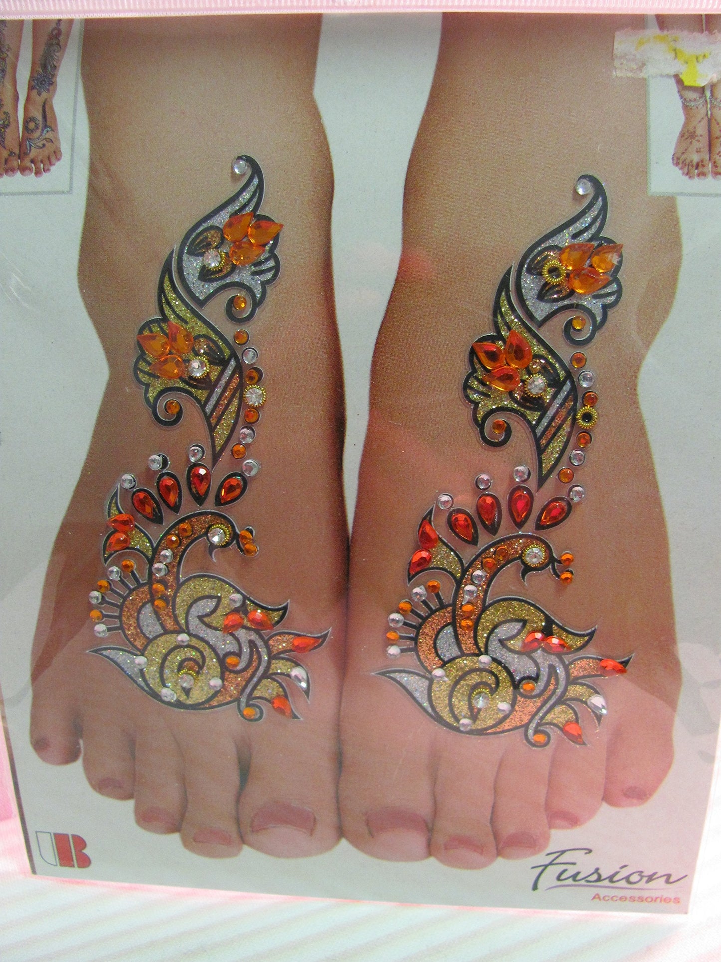 Indian Fashion Art Bollywood Feet Tattoo Sparkling Rhinestone Stick-On Reuseable Bindi (Gold) Beauty & Personal Care Padma Craft