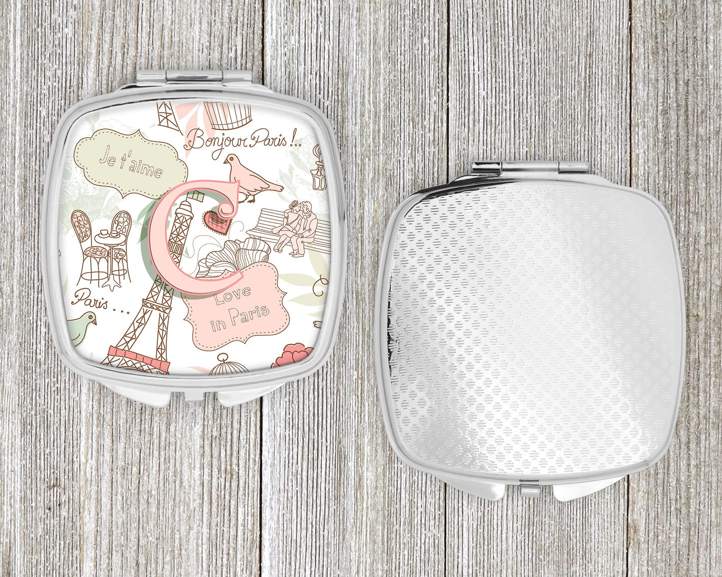 Caroline's Treasures CJ2002-CSCM Letter C Love in Paris Pink Compact Mirror Decorative Travel Makeup Mirror for Women Girls Gifts Pocket Makeup Mirror Beauty & Personal Care Caroline's Treasures