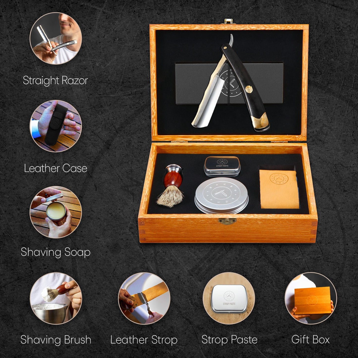 Complete Straight Razor Kit - Straight Razor Shaving Kit for Men with Gold Japanese Stainless Steel Blade, Leather Strop, Shave Soap, Shaving Brush Beauty and Personal Care Naked Armor
