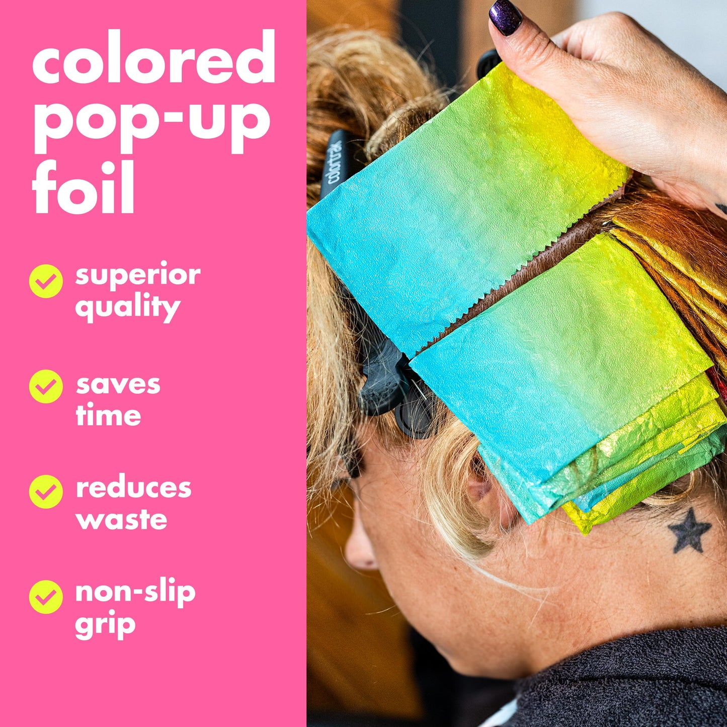 Colortrak Blue/Yellow Gradient Pop-up Foil w/Dispenser (400 Count), Pre-cut Sheets, Non-Slip Embossed Texture, 5" x 10.75" Sheets for Hair Foil Beauty & Personal Care Colortrak