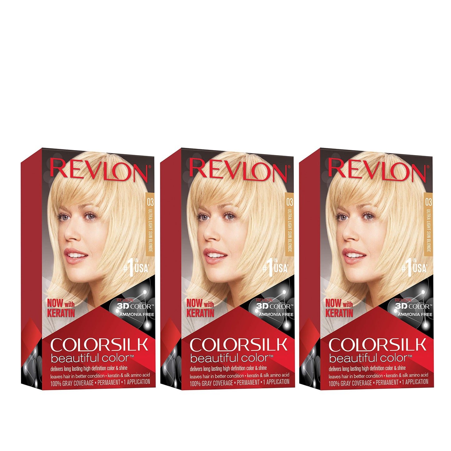 Revlon Permanent Hair Color, Permanent Hair Dye, Colorsilk with 100% Gray Coverage, Ammonia-Free, Keratin and Amino Acids, 03 Ultra Light Sun Blonde Beauty & Personal Care REVLON