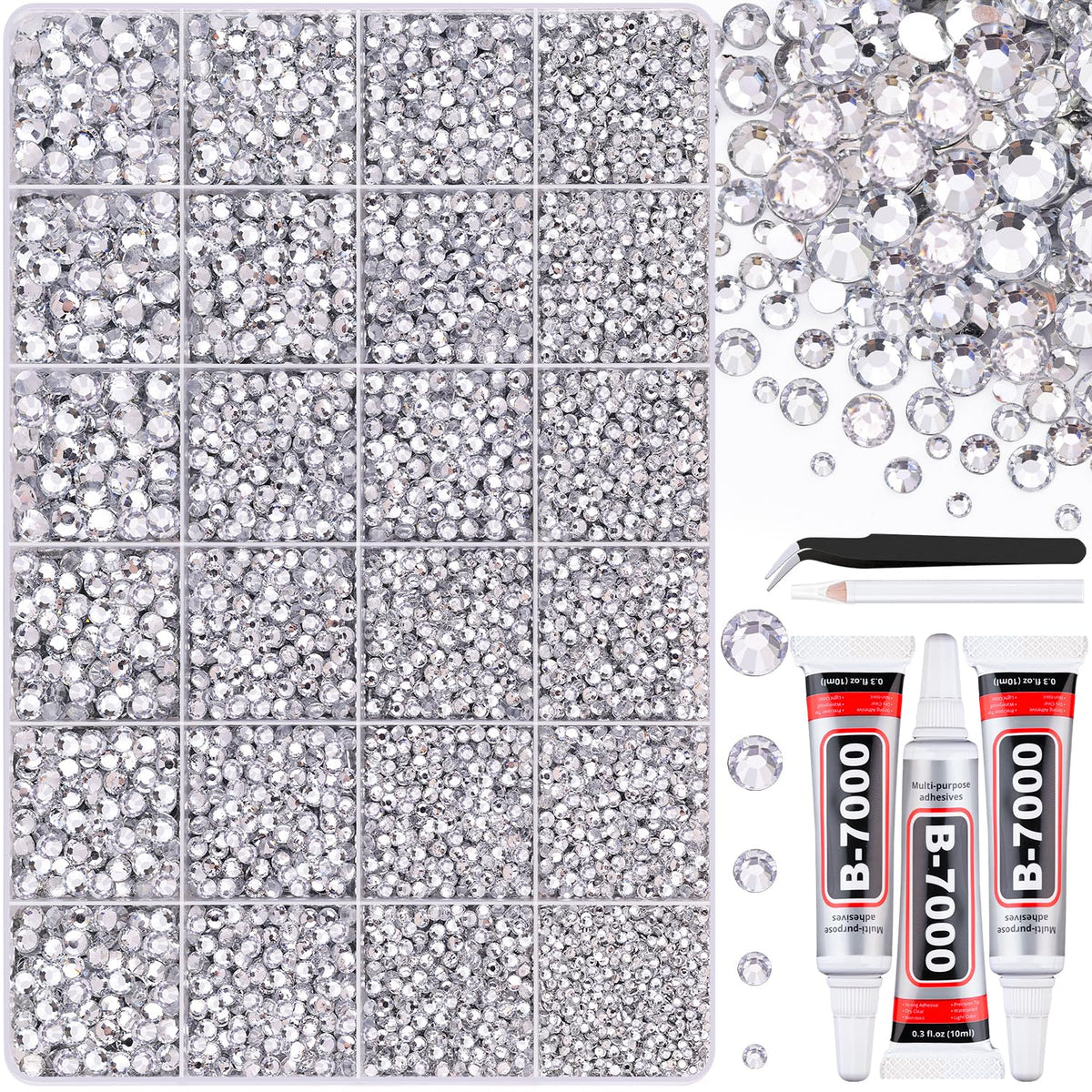 BELLEBOOST 36000Pcs Clear Silver Rhinestones Bedazzling Kit