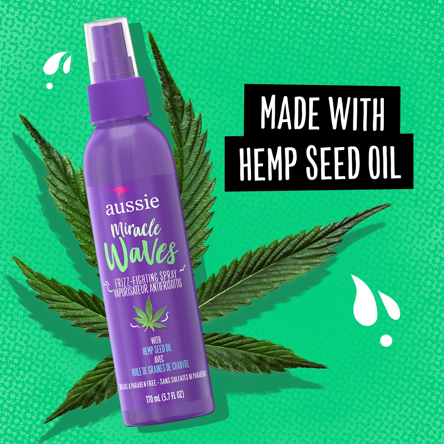 Aussie Miracle Waves Frizz-Fighting Spray with Hemp Seed Oil, Sulfate Free, 5.7 fl. oz. (1 Pack, Packaging May Vary) Beauty & Personal Care Aussie