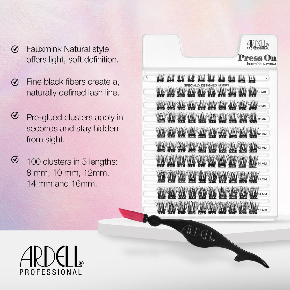 Ardell Press On Lashes Faux Mink Natural - Pre-Glued Underlash Extensions, DIY Lash Clusters, No Glue Needed Cluster Eyelash Extensions, 100 ct