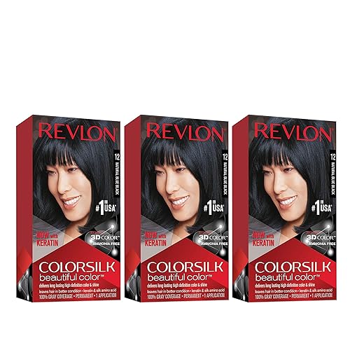 Revlon Permanent Hair Color, Permanent Hair Dye, Colorsilk with 100% Gray Coverage, Ammonia-Free, Keratin and Amino Acids, 12 Natural Blue Black, 4.4 Beauty & Personal Care REVLON