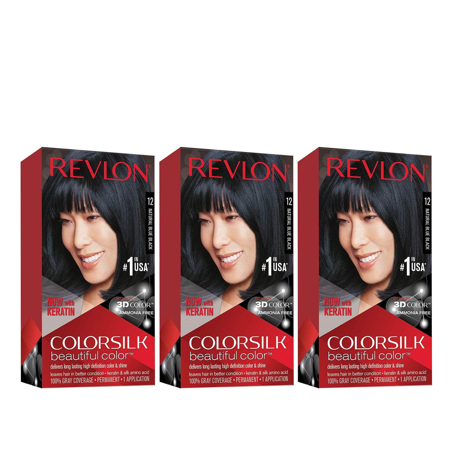 Revlon Permanent Hair Color, Permanent Hair Dye, Colorsilk with 100% Gray Coverage, Ammonia-Free, Keratin and Amino Acids, 12 Natural Blue Black, 4.4 Beauty & Personal Care REVLON