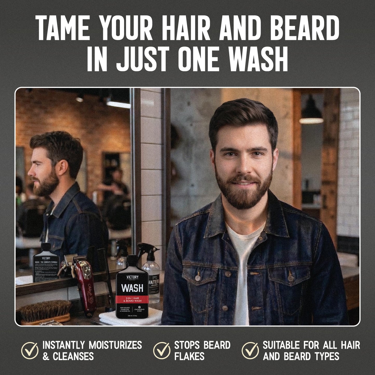 Victory Barber & Brand Beard Wash - Made in USA, Men's All-in-One Shampoo and Conditioner, Hydrating, Smoothening, Softening, 8.4 Fl Oz Beauty and Personal Care Victory Barber & Brand