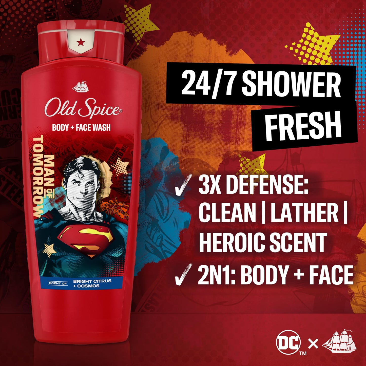 Old Spice Body Wash for Men, Superman: Man of Tomorrow, 3X Defense, 24/7 Shower Fresh with Lasting Scent, Cleansing 2-in-1 Body & Face Wash, Smell Beauty & Personal Care Old Spice