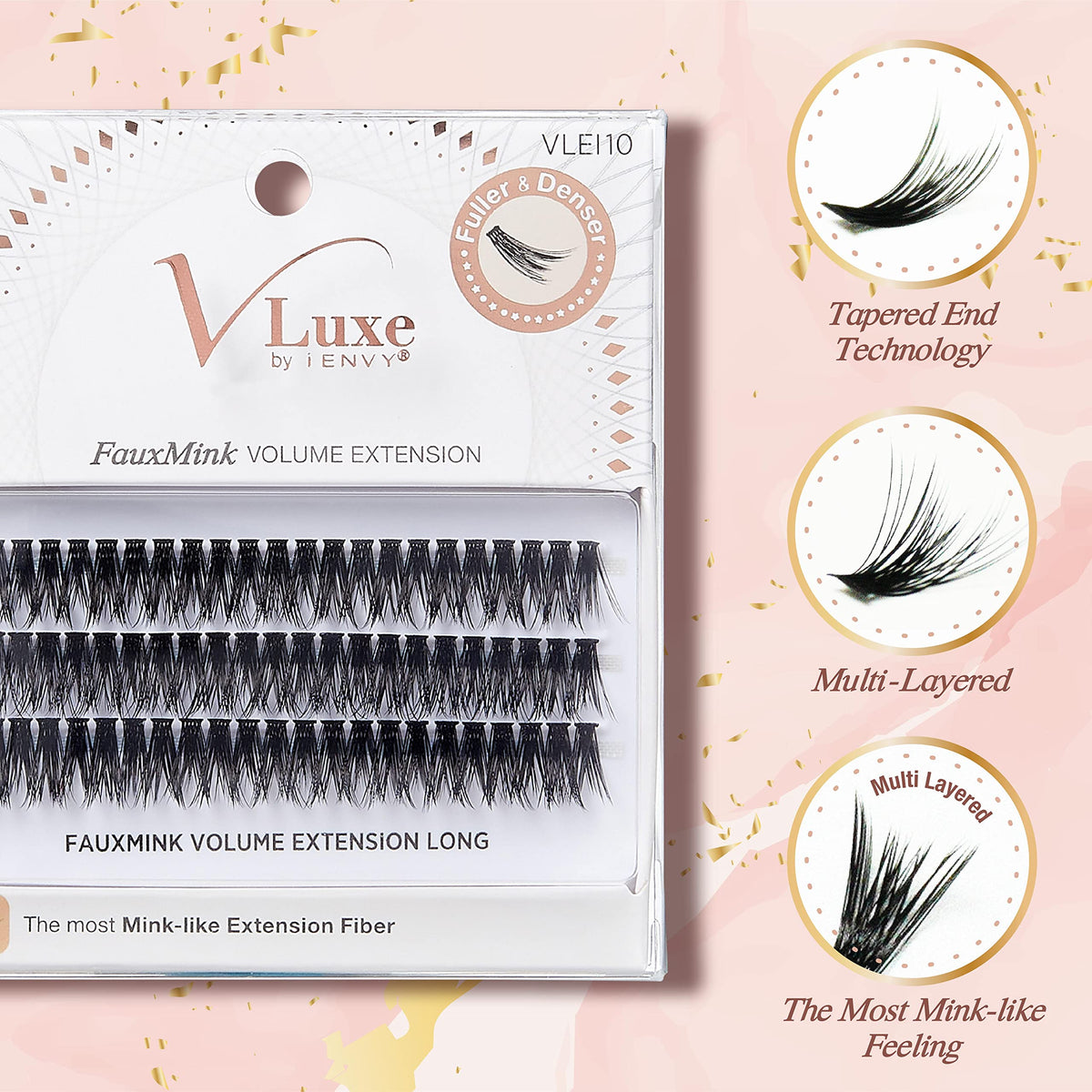 i•ENVY Faux Mink Volume Extension Cluster Lash Long, Mink-Like Extension Fiber, Seamless DIY Application
