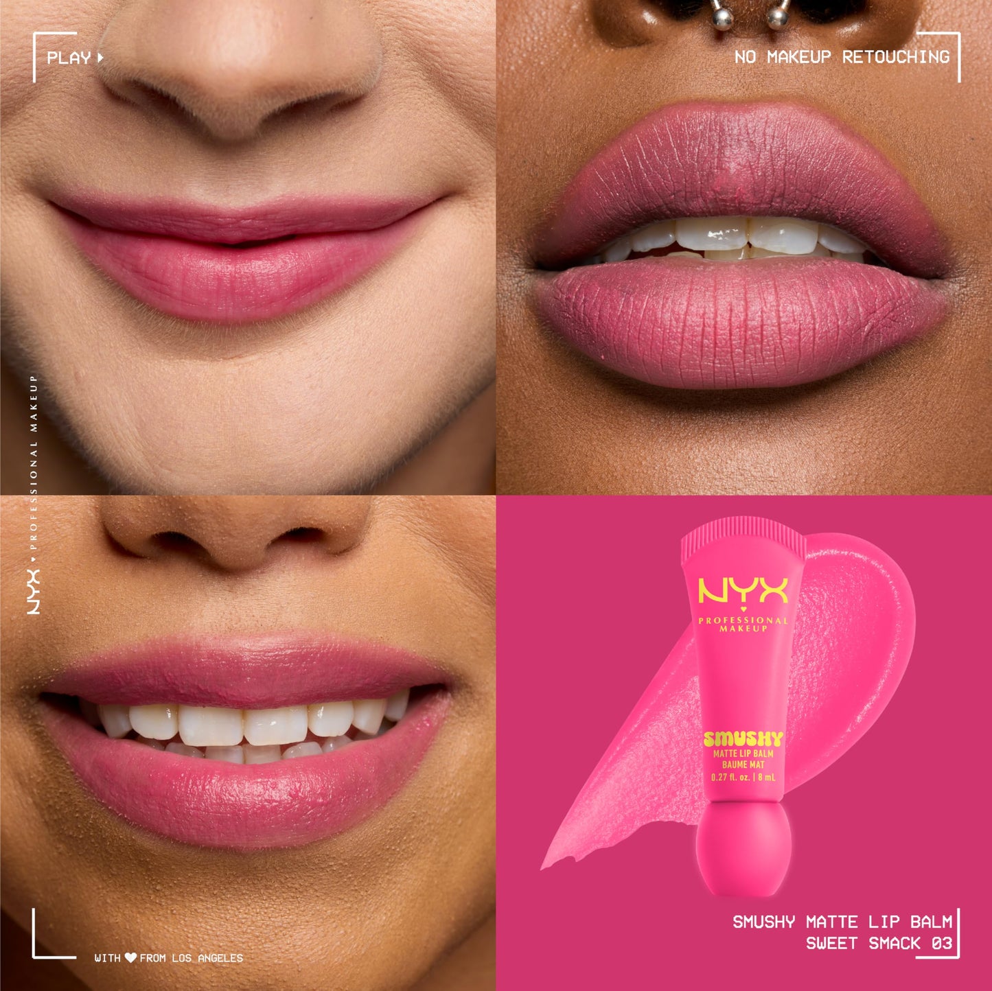 NYX PROFESSIONAL MAKEUP Smushy Matte Lip Balm, Tinted Lip Moisturizer with Soft, Matte Finish - Sweet Smack (Mid-Tone Pink) Beauty & Personal Care NYX PROFESSIONAL MAKEUP