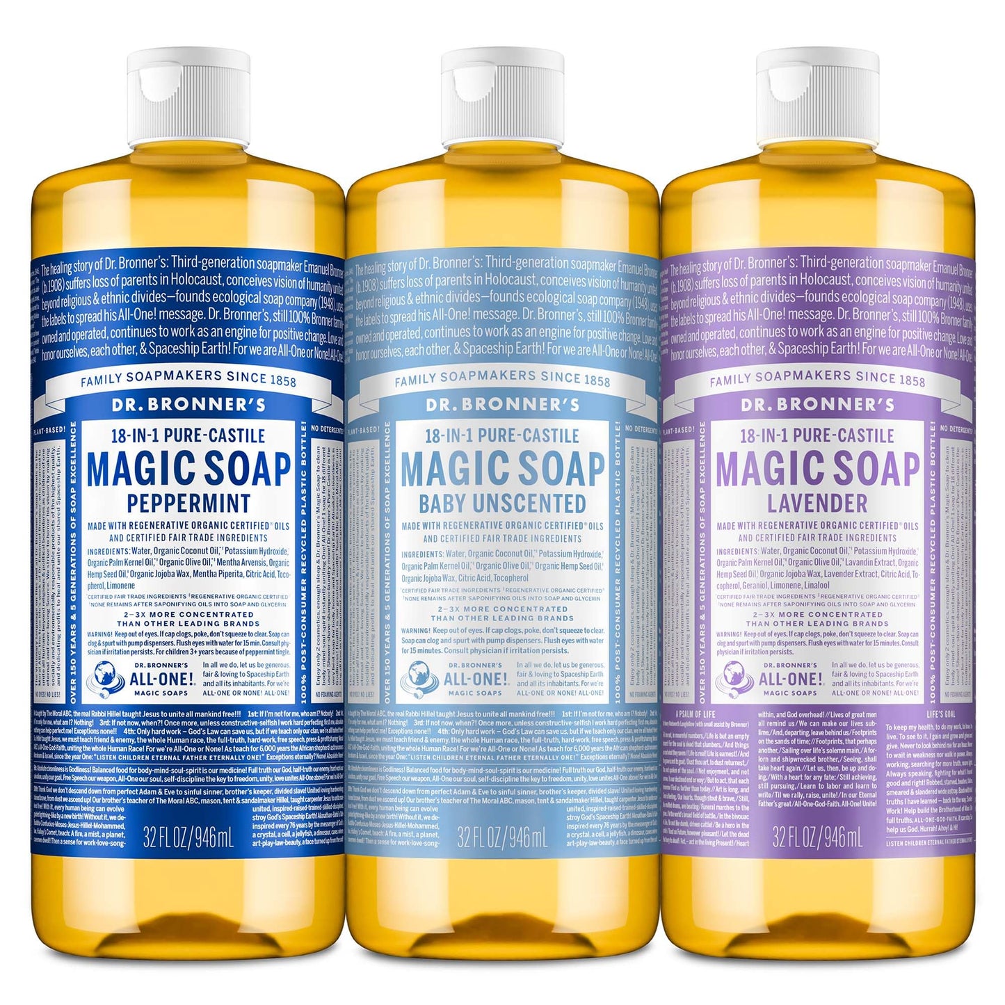 Dr. Bronner's Pure-Castile Magic Liquid Soap Made with Regenerative Organic Oils, Vegan, Concentrated, Body Wash- For Face, Hair, Laundry - 32oz Beauty & Personal Care Dr. Bronner's