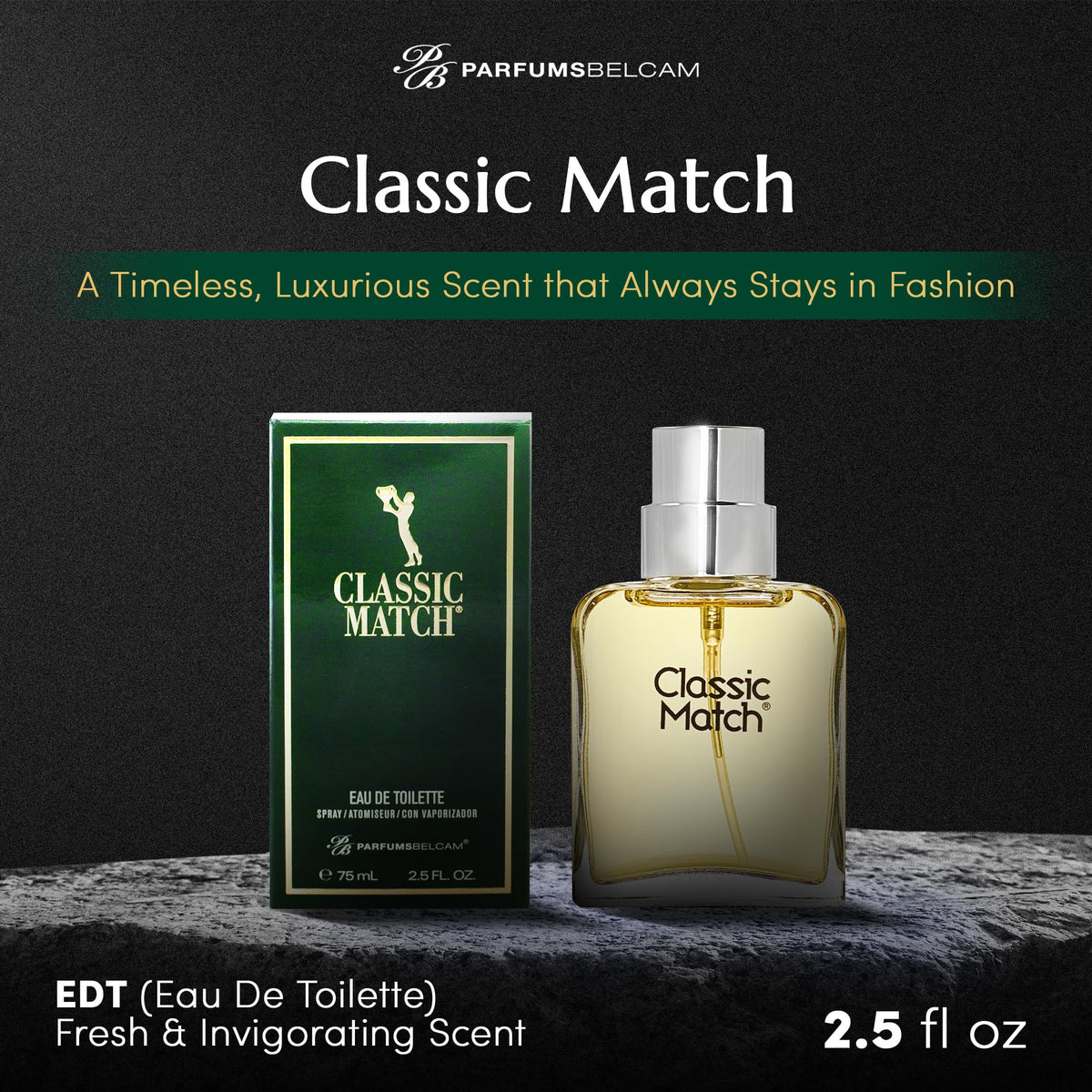 PB ParfumsBelcam Classic Match Green Eau De Toilette Spray for Men - Fresh Chypre Cologne, Bergamot, Basil, Musk, Long-Lasting Masculine Fragrance Beauty & Personal Care PB ParfumsBelcam