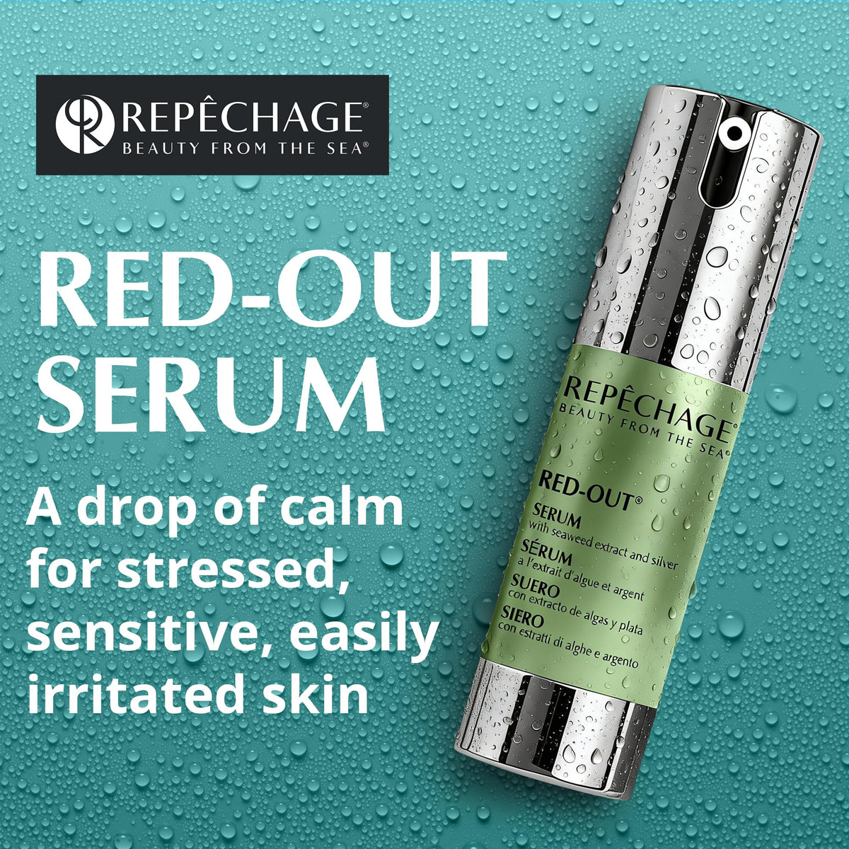 Repechage Red-Out Serum with Seaweed Extract, Silver & Hyaluronic Acid - Cooling, Lightweight Hydration Serum Moisturizer for Sensitive Skin