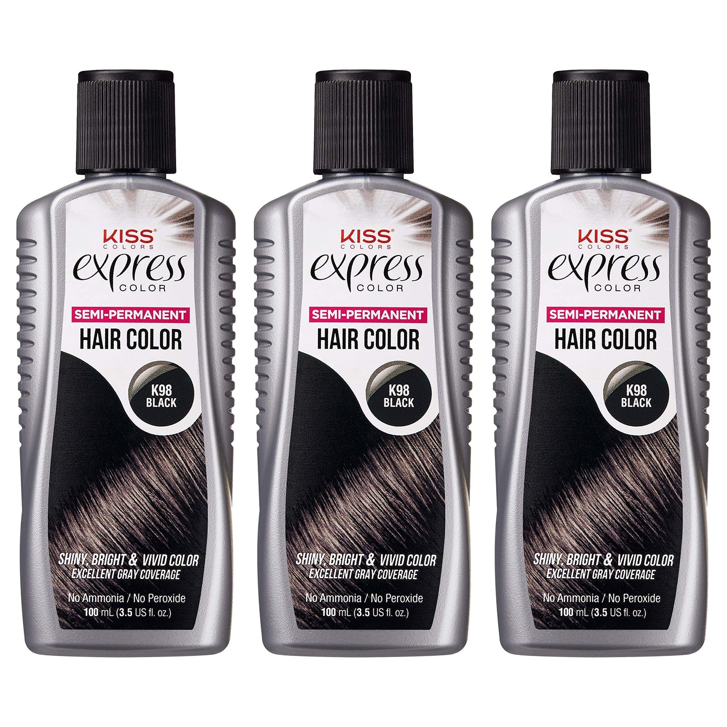 Kiss Express Color #K98 Semi-Permanent Black 3.5 Ounce (103ml) (Pack of 3) Beauty & Personal Care KISS