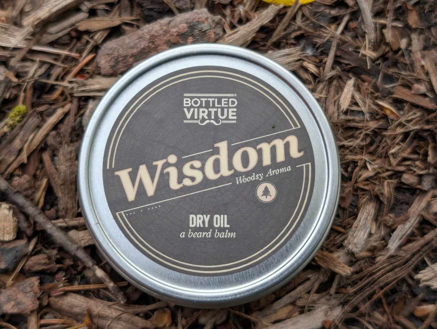 Bottled Virtue Beard Balm, Wisdom Bright and Woodsy Dry Oil, Conditioning & Taming, Essential Oil Scent, 1.55 oz, Solid Form Beauty and Personal Care Bottled Virtue