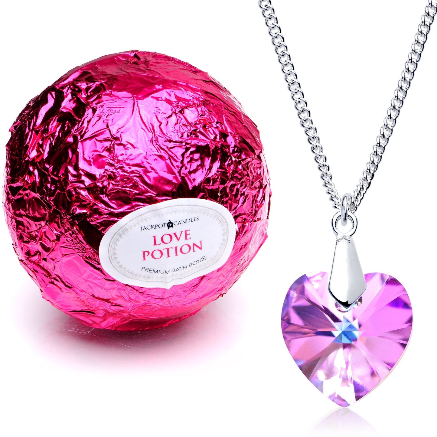 Love Potion Bath Bomb with Necklace Created with Crystal Extra Large 10 oz. Made in USA Beauty & Personal Care Jackpot Candles
