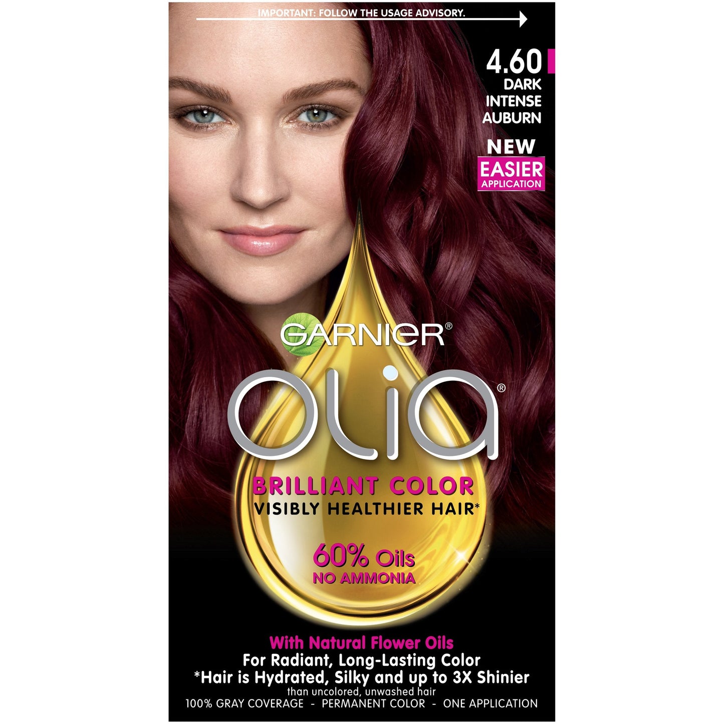 Garnier Olia Ammonia-Free Brilliant Color Oil-Rich Permanent Hair Color, 4.60 Dark Intense Auburn (Pack of 1) Red Hair Dye Beauty & Personal Care Garnier