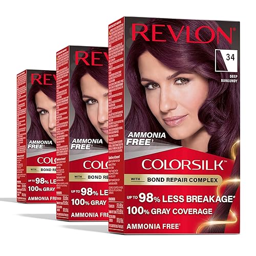 Revlon ColorSilk with Bond Repair Complex, Burgundy Permanent Hair Color, 100% Gray Coverage, Ammonia Free Hair Dye, Vegan Keratin, 34 Deep Burgundy Beauty & Personal Care REVLON